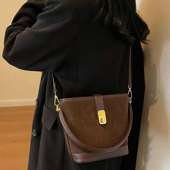Suede Buckle Bag for Women Vintage Small Crossbody Shoulder Purse - Picture 4 of 7